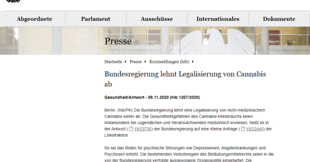 Die Regierung der BRD ist gegen Legalisierung von Cannabis